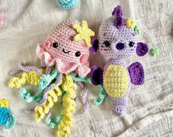 LANZAMIENTO Con regalo! Set PDF Crochet ESPAÑOL Hipocampo y Medusa