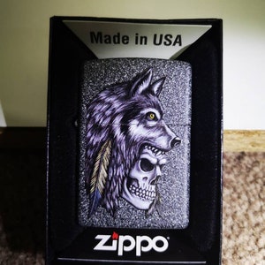 Wolf Skull Feder Original Original Zippo Feuerzeug