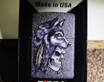 Wolf Skull Feather Original Genuine Zippo Lighter
