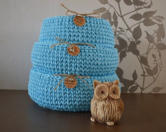 Crochet basket, set of 3 baskets, bowl, utensil baskets, storage baskets, gift idea, decoration, textile yarn, handmade