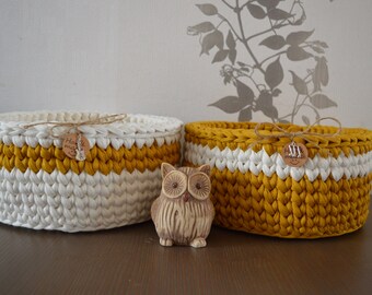 Crochet basket, set of 2 baskets, bowl, utensil baskets, storage baskets, gift idea, decoration, textile yarn, handmade