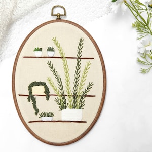 Handmade Plant Embroidery Hoop Art: Vases of Plants Wall Decor