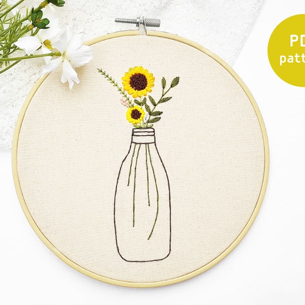 Sunflower Vase Embroidery Pattern/Pdf Pattern/beginner embroidery pattern pdf
