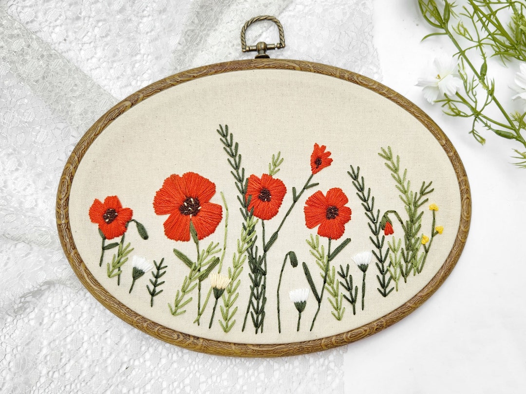 Finished Unique Flower and Leaves Embroidery Hoop Art, Red Anemone, Embroidery Wall Decor - Hand Embroidery, Wall Art - Etsy