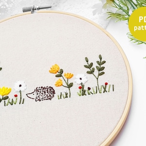 Happy Hedgehog Embroidery Pattern/Pdf Pattern/beginner embroidery pattern pdf