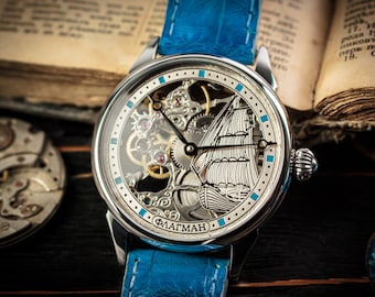 Handmade watch Marriage watch Skeleton watch Steampunk watch Custom watch Mens skeleton Mechanical watch Gift for men Gift for husband