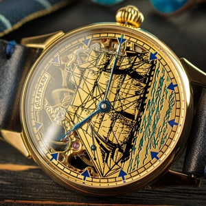 Handmade watch Skeleton watch Marriage watch Steampunk watch Mens skeleton watch Mechanical watch Ukraine watch Flagman watch Wedding gift