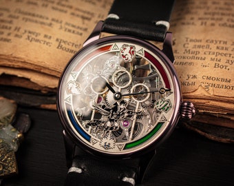 Skeleton watch Mechanical watch Handmade watch Flagman watch Marriage watch  Flagman watch Steampunk watch Mens Gift for men Gift for husband