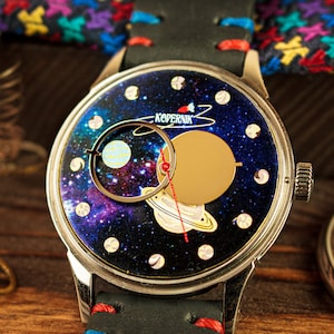 Raketa Kopernik Raketa copernico Orologio Raketa Orologio con fasi lunari Orologio spaziale Orologio lunare Regalo di Natale Regalo di Natale di papà