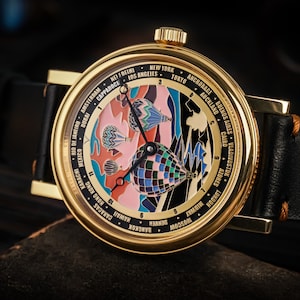 WELTZEITUHR Cappadocia Städteuhr Handgemachte Uhr Art-Deco-Uhr Unisex-Uhr Mechanische Uhr Heiratsuhr Flagman-Uhr