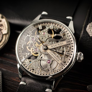 Steampunk watch Skeleton watch Marriage watch Handmade watch Custom watch Flagman watch Mens skeleton mechanical watch Gift for husband