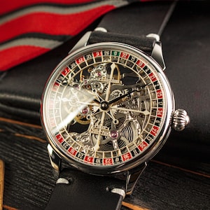 Roulette watch Casino watch Skeleton watch Steampunk watch Mens skeleton watch Skeleton mechanical Custom watch Gift for husband