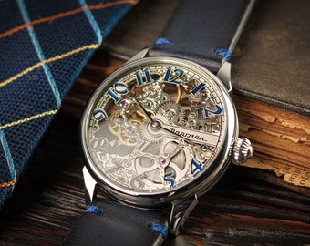 Skeleton watch Handmade watch Steampunk watch Marriage watch Custom watch Mens skeleton mechanical watch Gift for husband Wedding gift