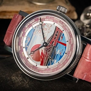 World time watch Handmade watch Tokyo watch Art deco watch Cities watch Unisex watch Mechanical watch Marriage watch Flagman watch