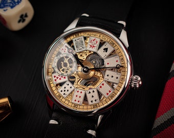 Casino watch Poker watch Handmade watch Skeleton watch Steampunk watch Marriage watch Skeleton mechanical Gift for men Gift for husband