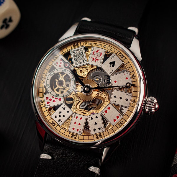 Casino watch Poker watch Handmade watch Skeleton watch Steampunk watch Marriage watch Skeleton mechanical Gift for men Gift for husband