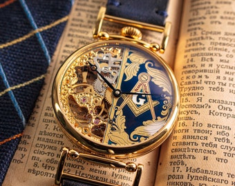 Masonic watch Skeleton watch Handmade watch Freemason watch Marriage watch Steampunk watch Mens skeleton watch Christmas gift Gift for him