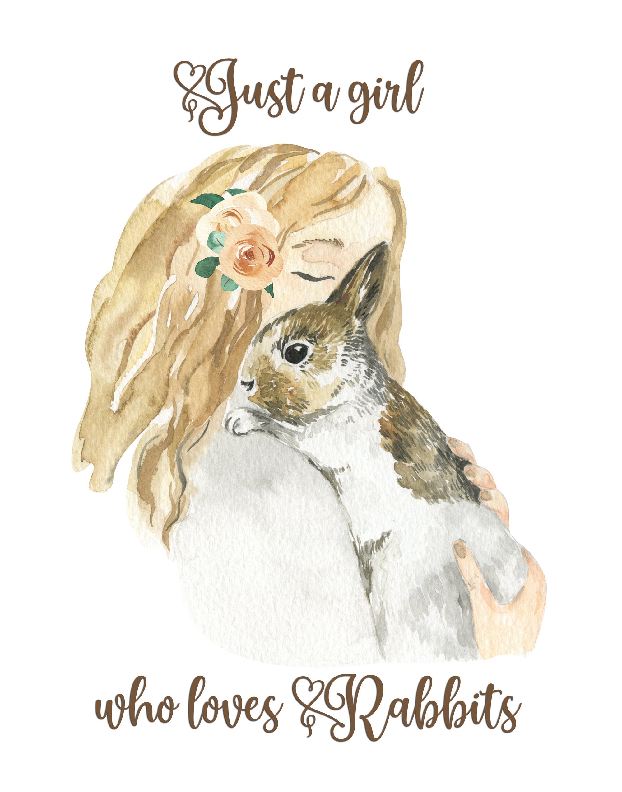 Girl Holding Rabbit Wall Art Animal Lover Rabbit Print Girl Bedroom ...