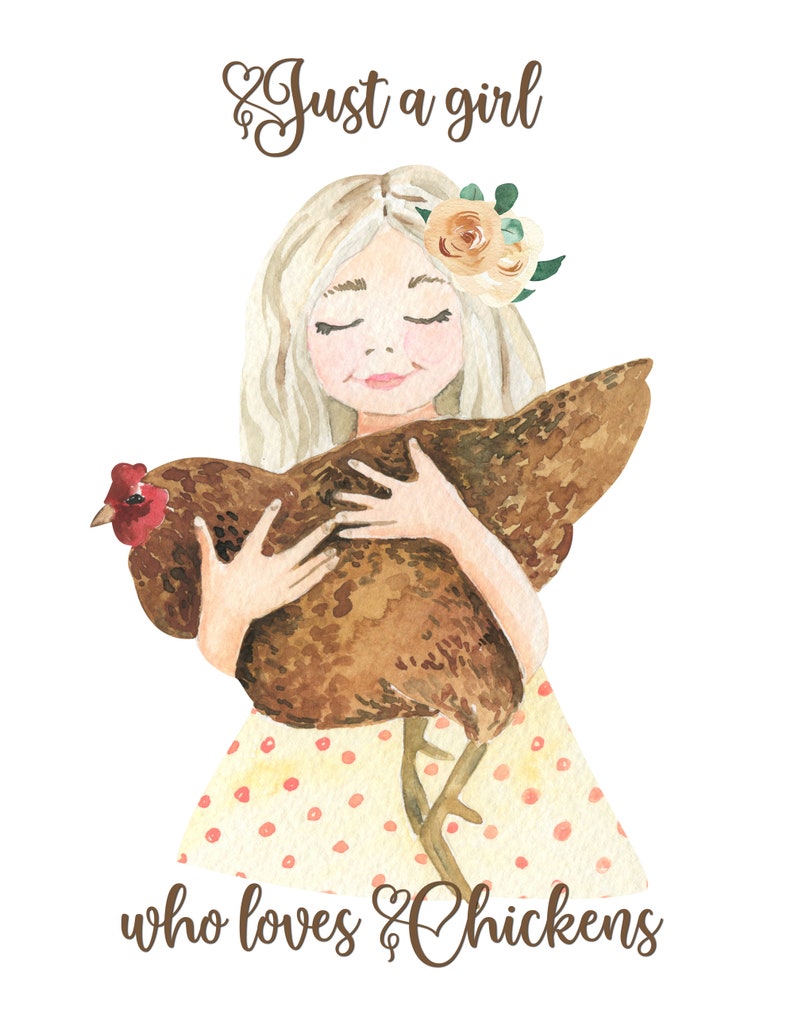 Girl Wall Art Set of 3 Watercolor Girls Holding Chicken, Rabbit and Goat Animal Lover Girl Bedroom Décor Personalized Gift image 2