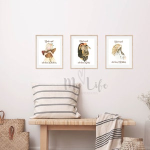 Girl Wall Art Set of 3 Watercolor Girls Holding Chicken, Rabbit and Goat Animal Lover Girl Bedroom Décor Personalized Gift image 6
