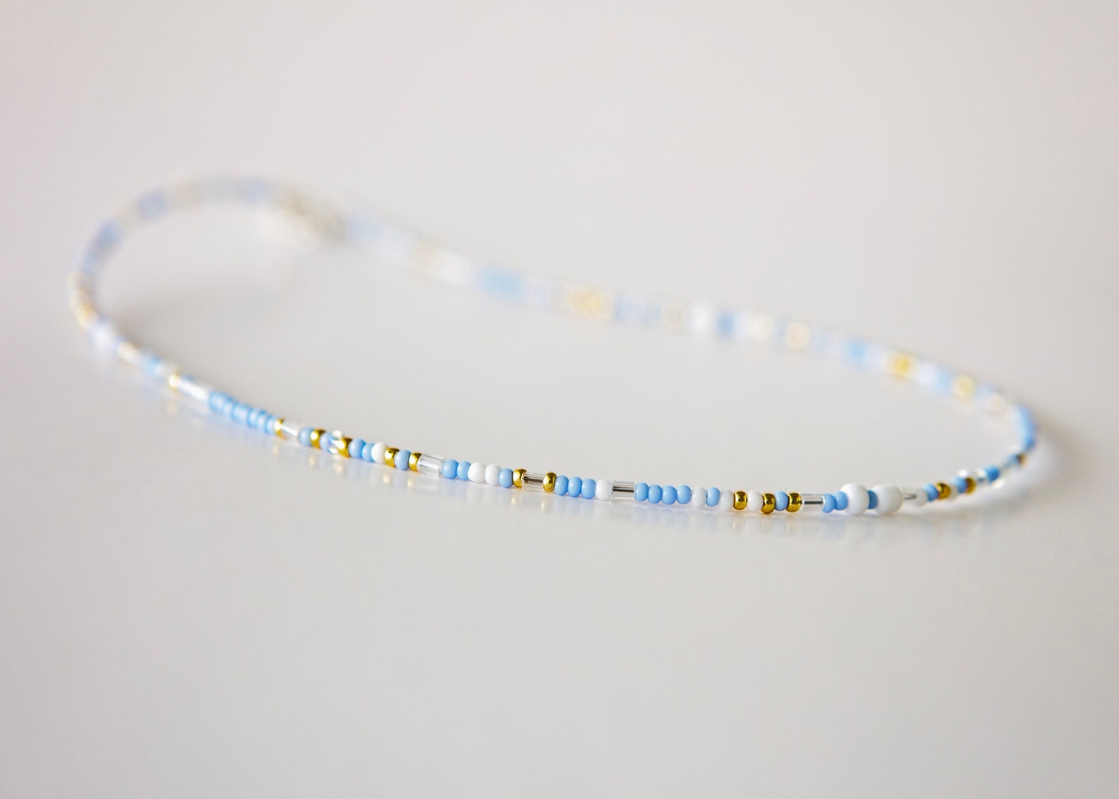Confetti Blue Necklace Seed Bead Choker Surfer Necklace Etsy