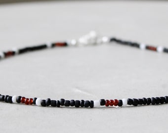 Unisex beaded necklace, mens beaded necklace, black and brown beaded necklace, turtle beaded necklace