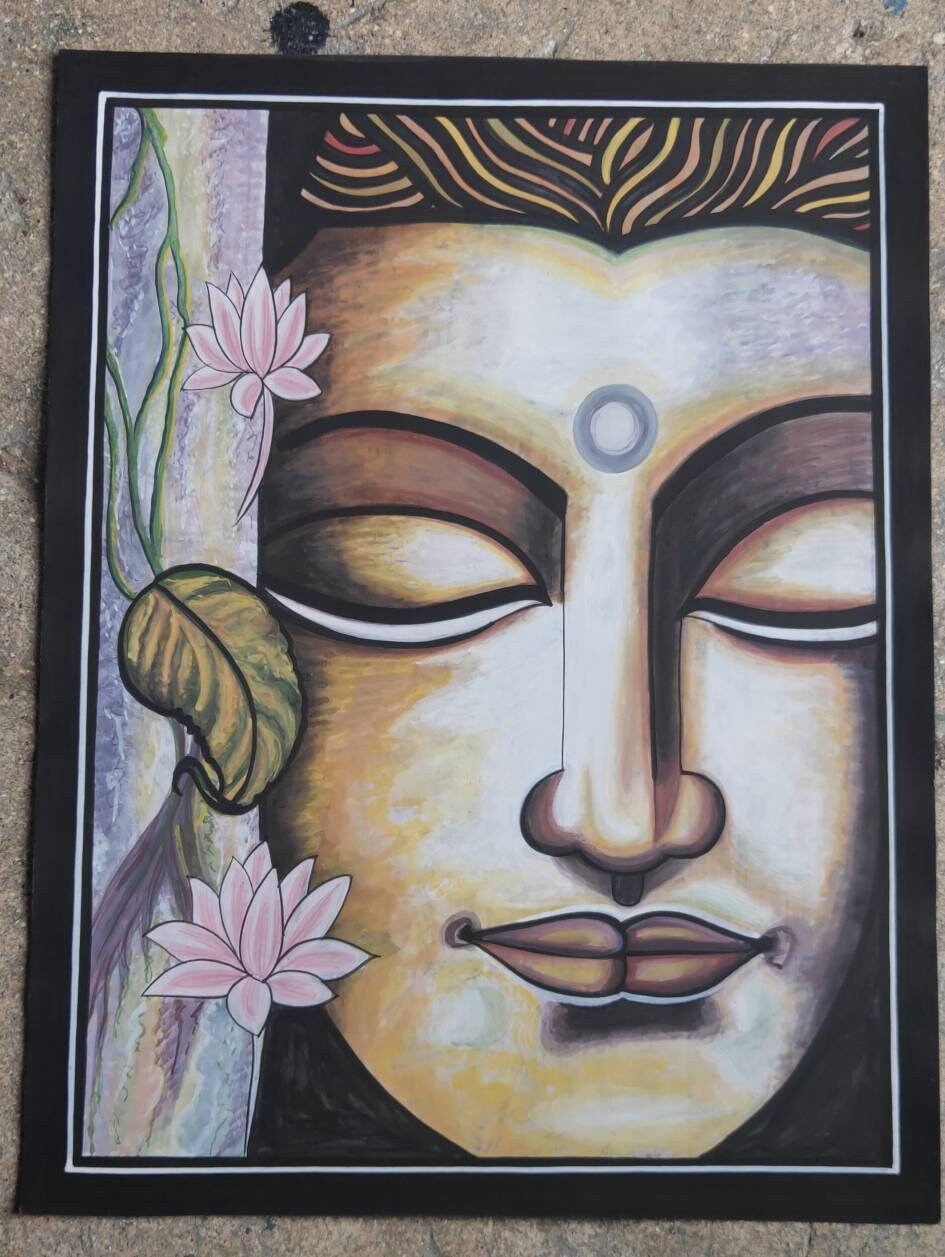 Modern Buddhism Wall Art Lord Buddha Head Art paper Painting | Etsy