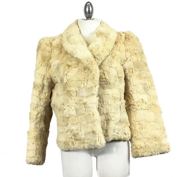 Vintage 1970s-80s Cream Sheared Rabbit Fur Jacket