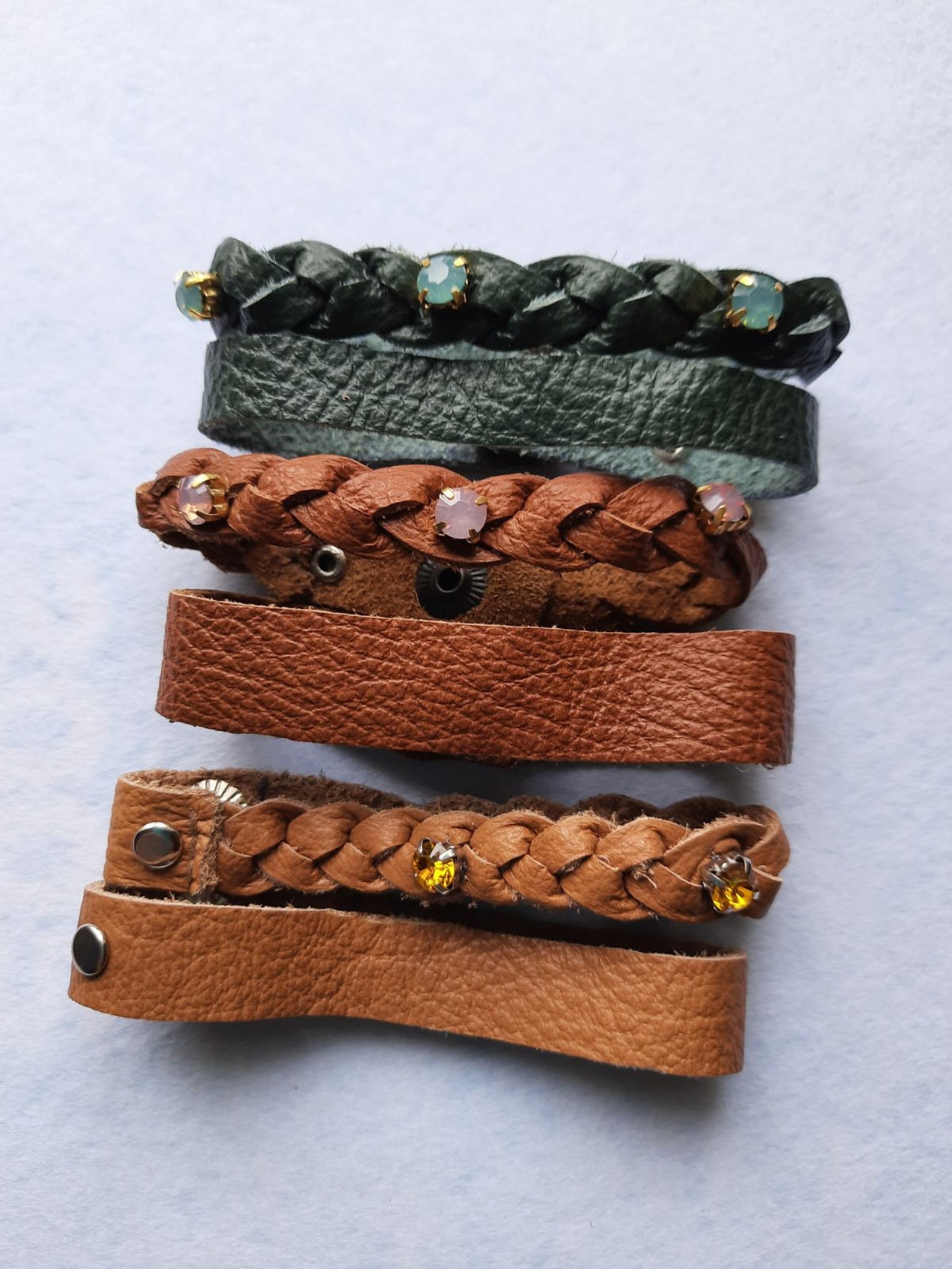 Women's Leather Bracelet Braided Braid Bracelet Flat Etsy