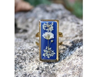 Floral ring, women jewellery, handmade resin ring, mothers day gift for her, Resin ring, cottage core jewelry, gold adjustable ring