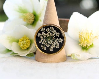 Floral ring, Women jewelry, dried pressed flower ring,  gold adjustable ring, Christmas gifts for her, resin jewelry