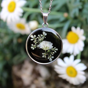 Baby's breath Necklace, women boho jewelry, dried flower necklace pendant, mothers day gift, gift for her, silver necklace, resin jewelry