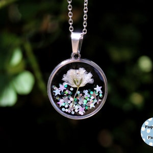 Collier floral et étoiles Bijou femme, bijou résine, collier argent fleurs séchées, cadeau femme Gifts for her, handmade resin jewelry image 2