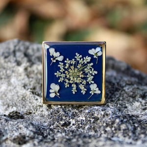 Floral ring , Women handmade jewelry, Dried pressed flower resin ring,  Christmas gifts for her, Boho gold jewelry