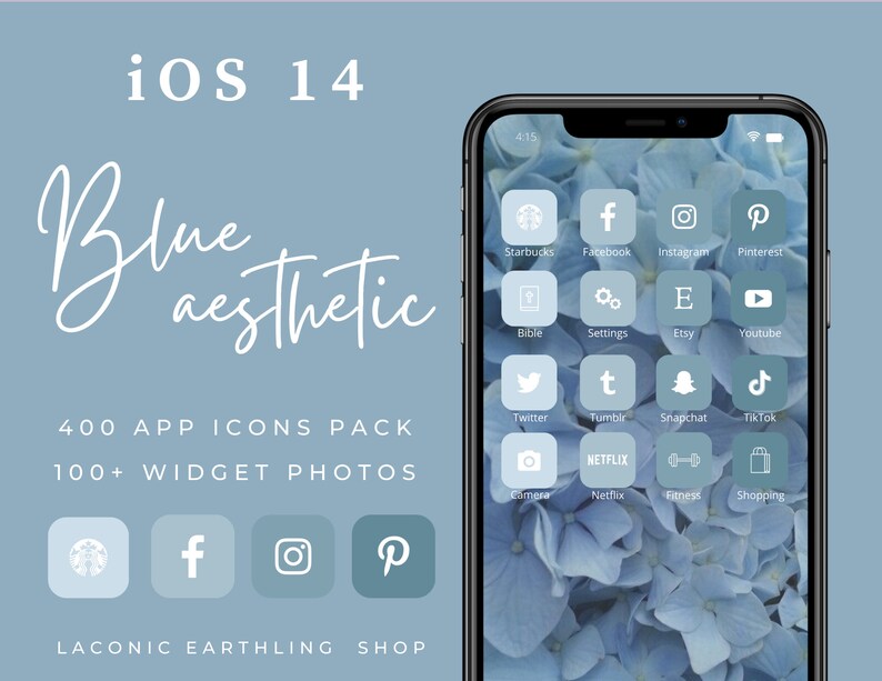 Ios 14 Blue Aesthetic App Icons Pack Laconicearthling Etsy