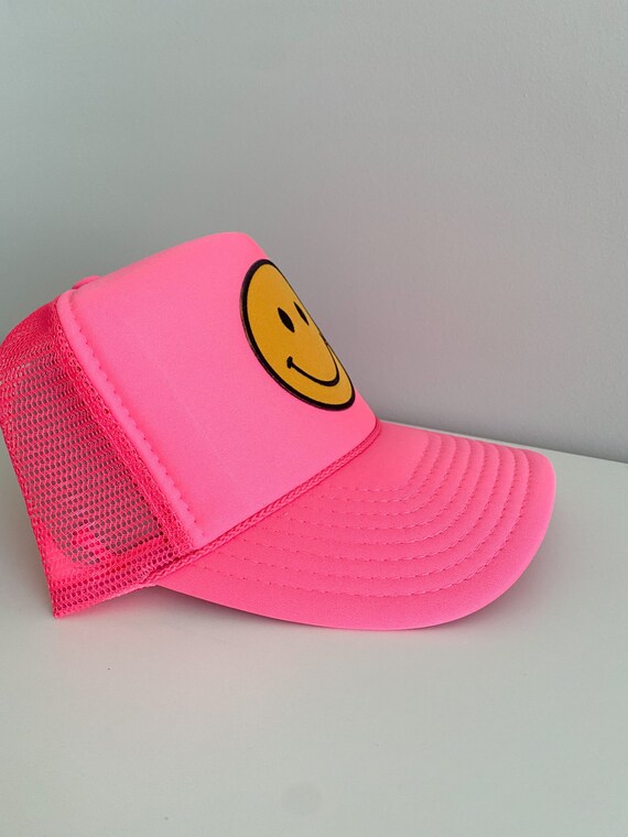 Neon Pink Smile Trucker Hat - Etsy 