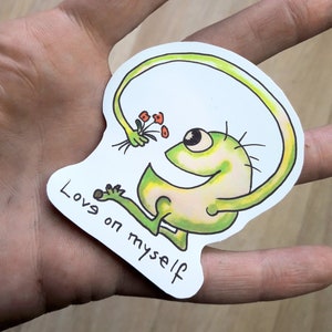 Sticker Selfcare Aufkleber grünes Monster - klein ca 6x6 cm - niedlicher grüner Sticker