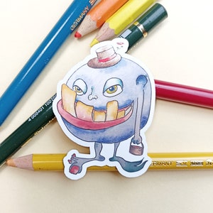Monster Sticker bizarre - homme au chapeau - petit 5,5 x 4 cm - prix spéciaux - fait main - autocollant amusant