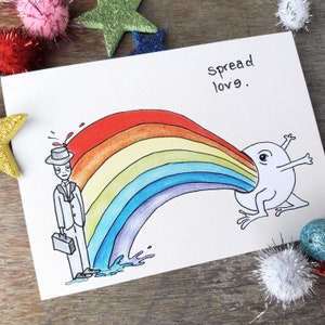 Cartolina Spread Love - biglietto di auguri con arcobaleno - biglietto disegnato - per molte occasioni - di Canvasvendetta