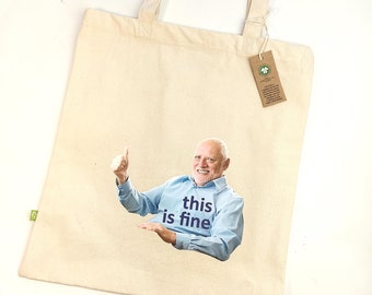 Meme Baumwolltasche Harold Jutebeutel - Bio Einkaufstasche in beige - zertifizierte Baumwolle - handbedruckt von Canvasvendetta