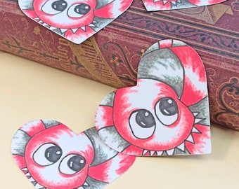 Aufkleber Herz Vinyl Sticker Monster - rot schwarz - 5cm  - Handarbeit - lustiger Aufkleber