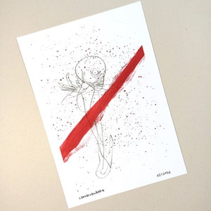Weird Art Print red white - A4 - weird art print - print from original image, hand signed, art print by Canvasvendetta