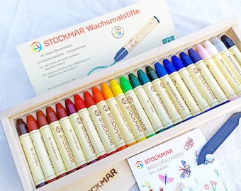 Stockmar 24 crayones de cera en caja de madera: colores brillantes, ecológicos y no tóxicos