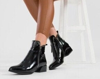 womens patent ankle boots
