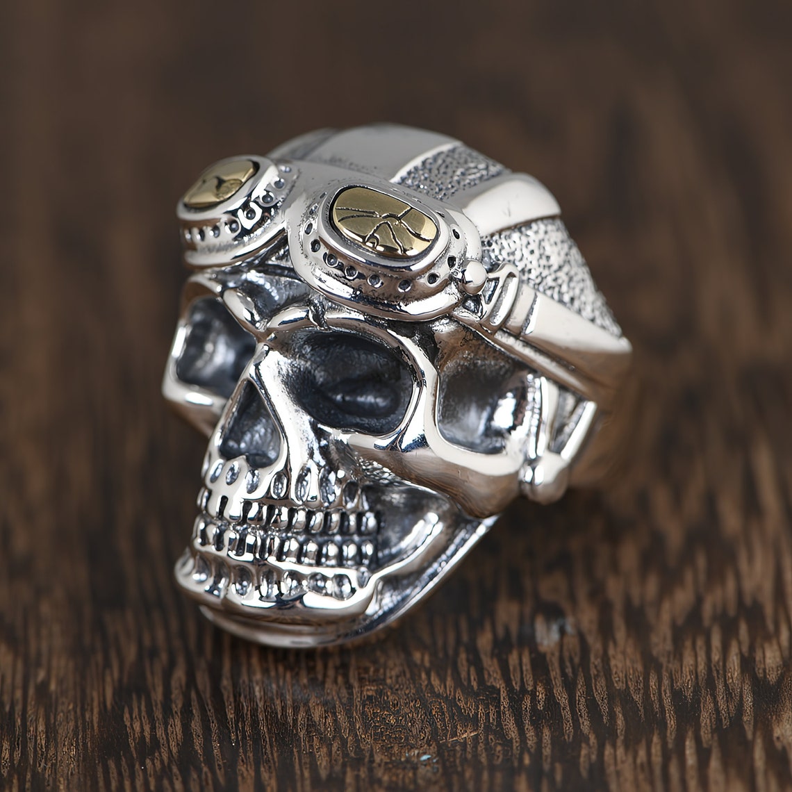 Skull Pilot Pure 925 Sterling Silver Ring Etsy