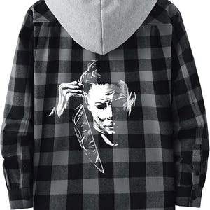 Michael Myers Flannel, Flannel Hoodie Shirts Long Sleeve Casual Vintage Button Down Plaid Shirt Jacket with Pocket