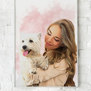Custom pet and human portrait , Couple Illustration, Custom Couple Portrait, Family Portrait, Personalized Portrait, Couple Gift for Her