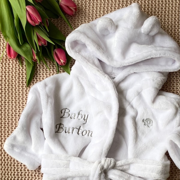 Embroidered Personalised Baby Dressing Gown, Custom Baby Dressing Gown, Baby Bath Robe, Teddy Bear House Coat, Baby Gift, Baby Shower Gift