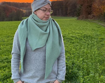 Foulard/foulard XXL en mousseline, fait main, pour femmes et hommes, menthe, sauge, vert Nil