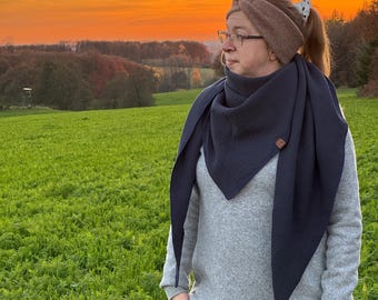 Foulard/foulard XXL en mousseline, fait main, pour femmes et hommes, bleu